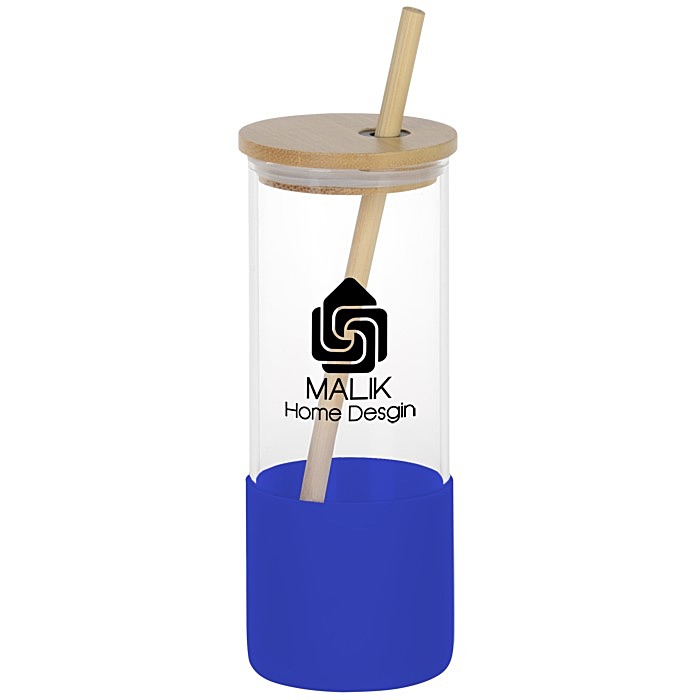 Custom Shanti Glass Tumbler with Bamboo Lid and Straw - 17 oz - 24 hr
