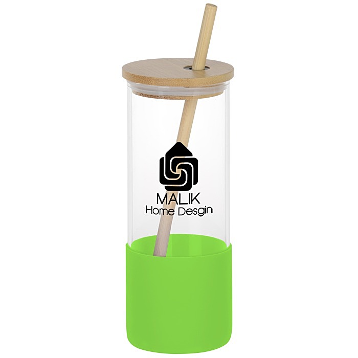 Custom Shanti Glass Tumbler with Bamboo Lid and Straw - 17 oz - 24 hr