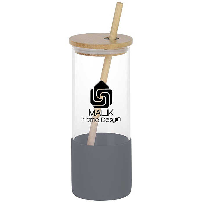 Custom Shanti Glass Tumbler with Bamboo Lid and Straw - 17 oz - 24 hr