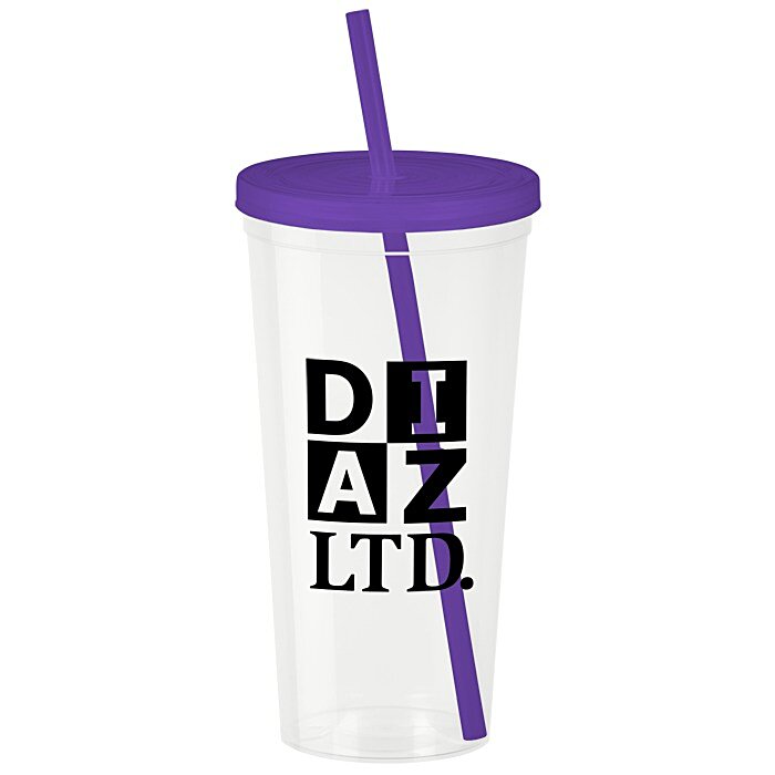Custom Translucent Stadium Cup with Lid & Straw - 24 oz