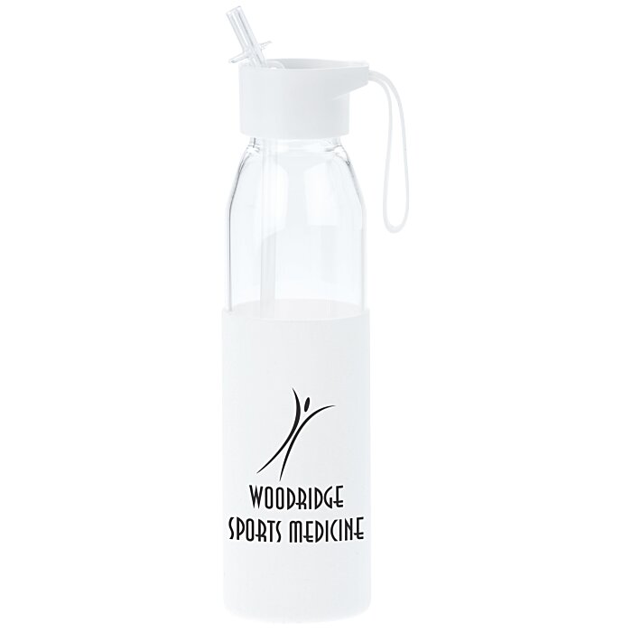 Custom Glass Bottle with Flip Straw Lid - 20 oz - Closeout