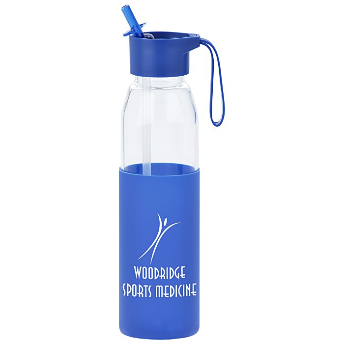 Custom Glass Bottle with Flip Straw Lid - 20 oz - Closeout