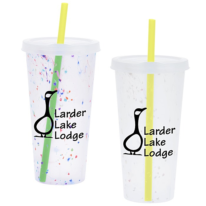 Custom Rave Rainbow Confetti Mood Tumbler with Lid and Straw - 26 oz