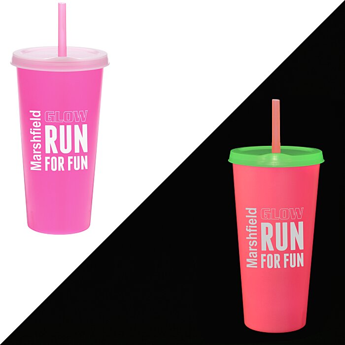 Custom Rave Nite Glow Tumbler with Lid and Straw- 26 oz.