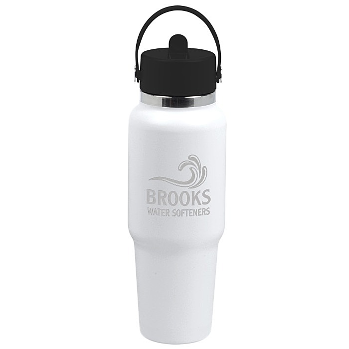 Custom Hydro Flask Wide Mouth Travel Bottle with Flex Straw Cap - 32 oz - Laser Engraved