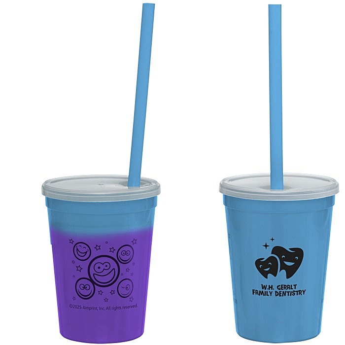 Custom Super Kid Mood Stadium Cup with Straw - 12 oz - Smiley Faces