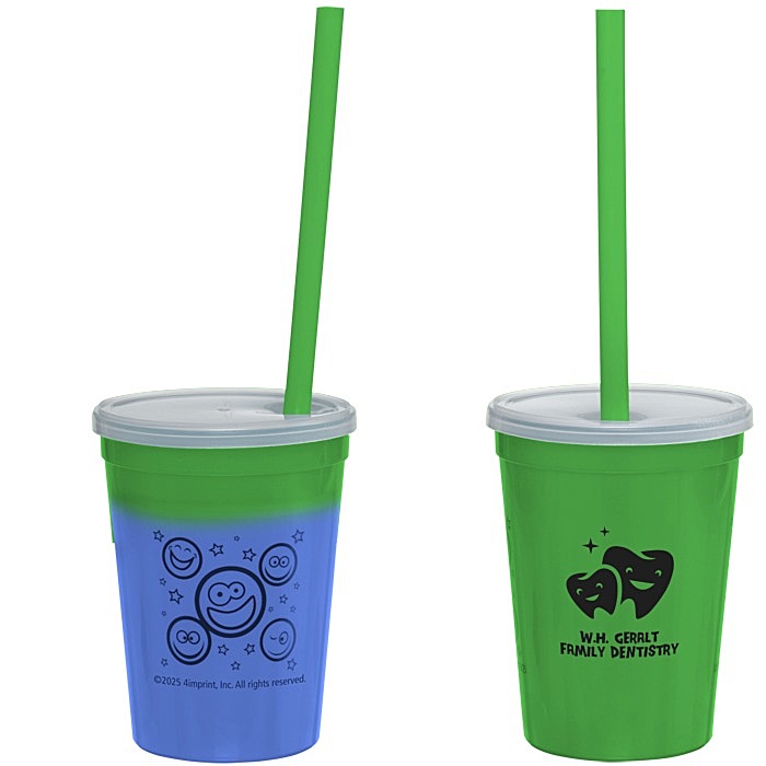 Custom Super Kid Mood Stadium Cup with Straw - 12 oz - Smiley Faces
