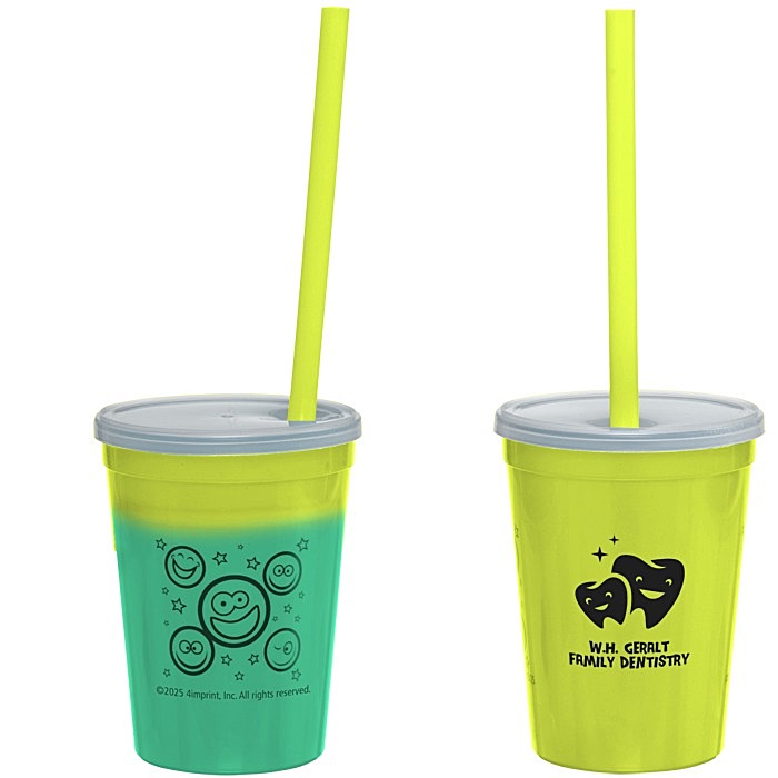 Custom Super Kid Mood Stadium Cup with Straw - 12 oz - Smiley Faces