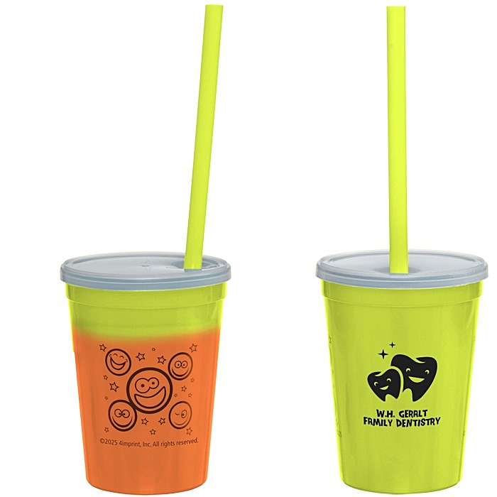 Custom Super Kid Mood Stadium Cup with Straw - 12 oz - Smiley Faces