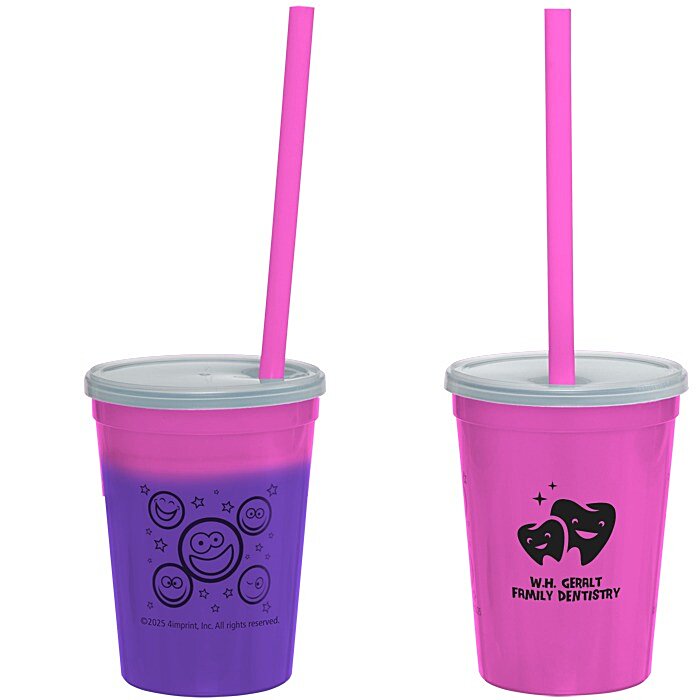 Custom Super Kid Mood Stadium Cup with Straw - 12 oz - Smiley Faces