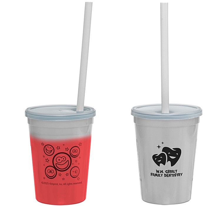 Custom Super Kid Mood Stadium Cup with Straw - 12 oz - Smiley Faces