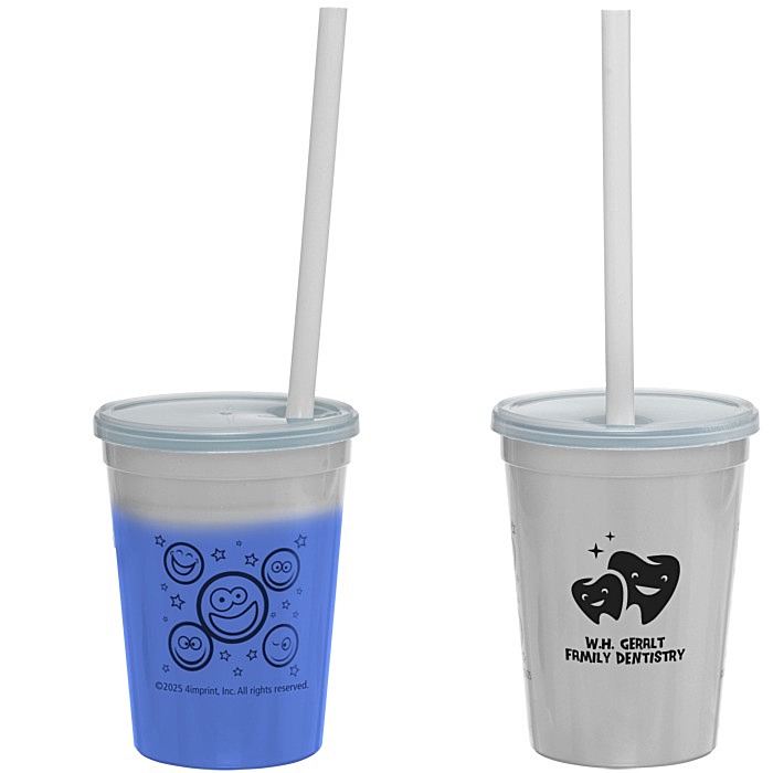 Custom Super Kid Mood Stadium Cup with Straw - 12 oz - Smiley Faces