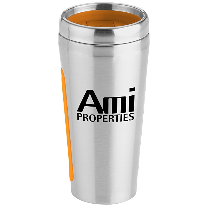Custom Dual Grip Travel Tumbler - 15 oz - Silver - Closeout Colour
