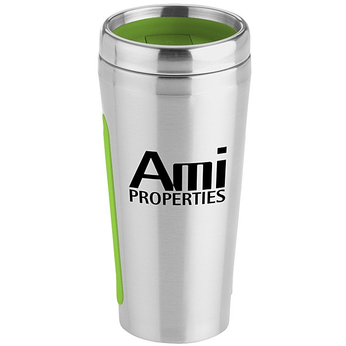 Custom Dual Grip Travel Tumbler - 15 oz - Silver - Closeout Colour