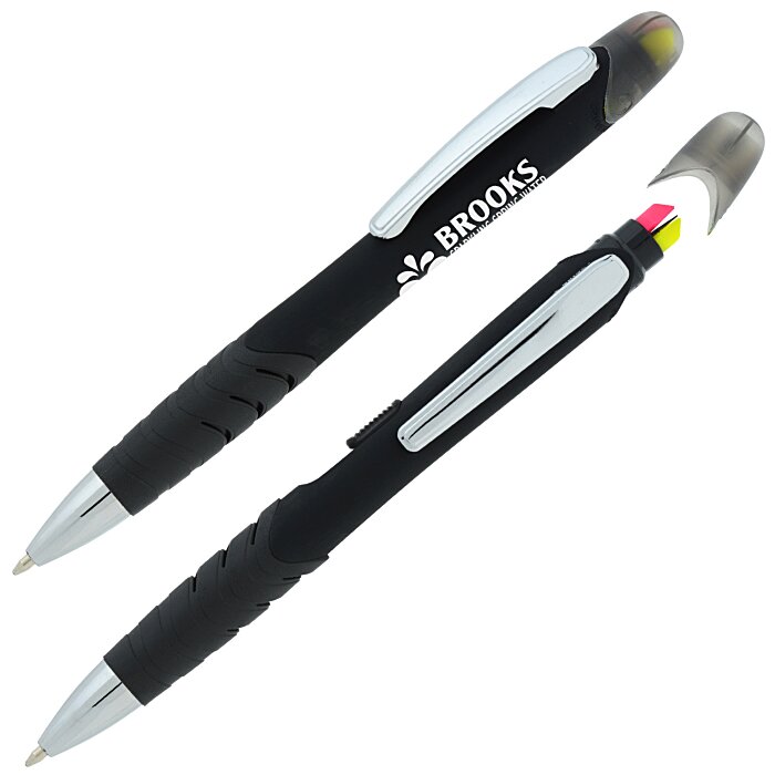 Custom Souvenir Jalan Soft Touch Pen / Dual Highlighter Combo - Metallic