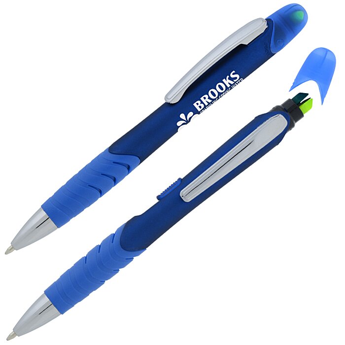 Custom Souvenir Jalan Soft Touch Pen / Dual Highlighter Combo - Metallic