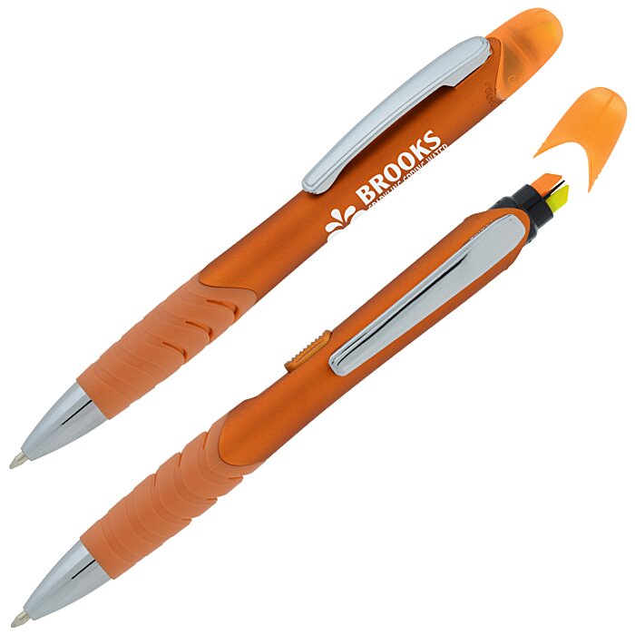 Custom Souvenir Jalan Soft Touch Pen / Dual Highlighter Combo - Metallic